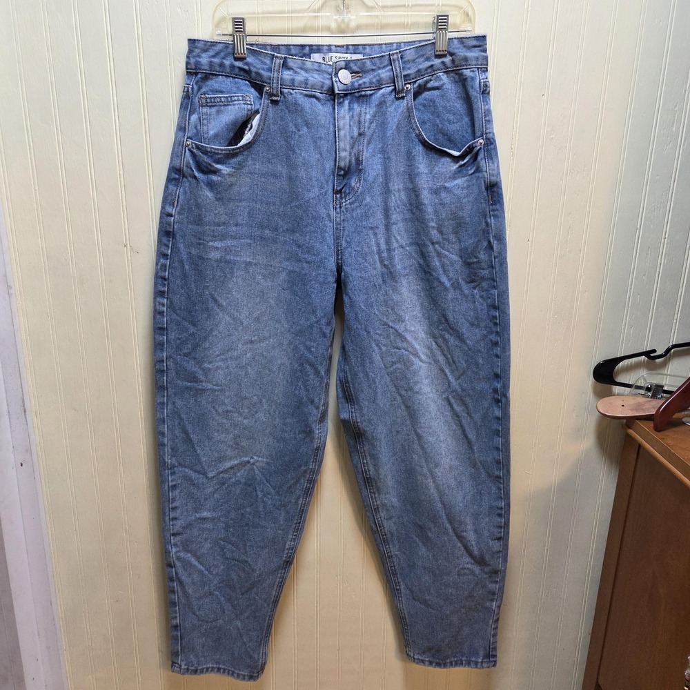 Blue Savvy Jeans Womens Juniors 11/30 Blue Light Wash Relaxed Mom Denim Pants